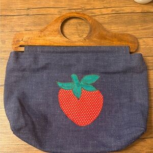Vintage Strawberry Denim Tote Bag